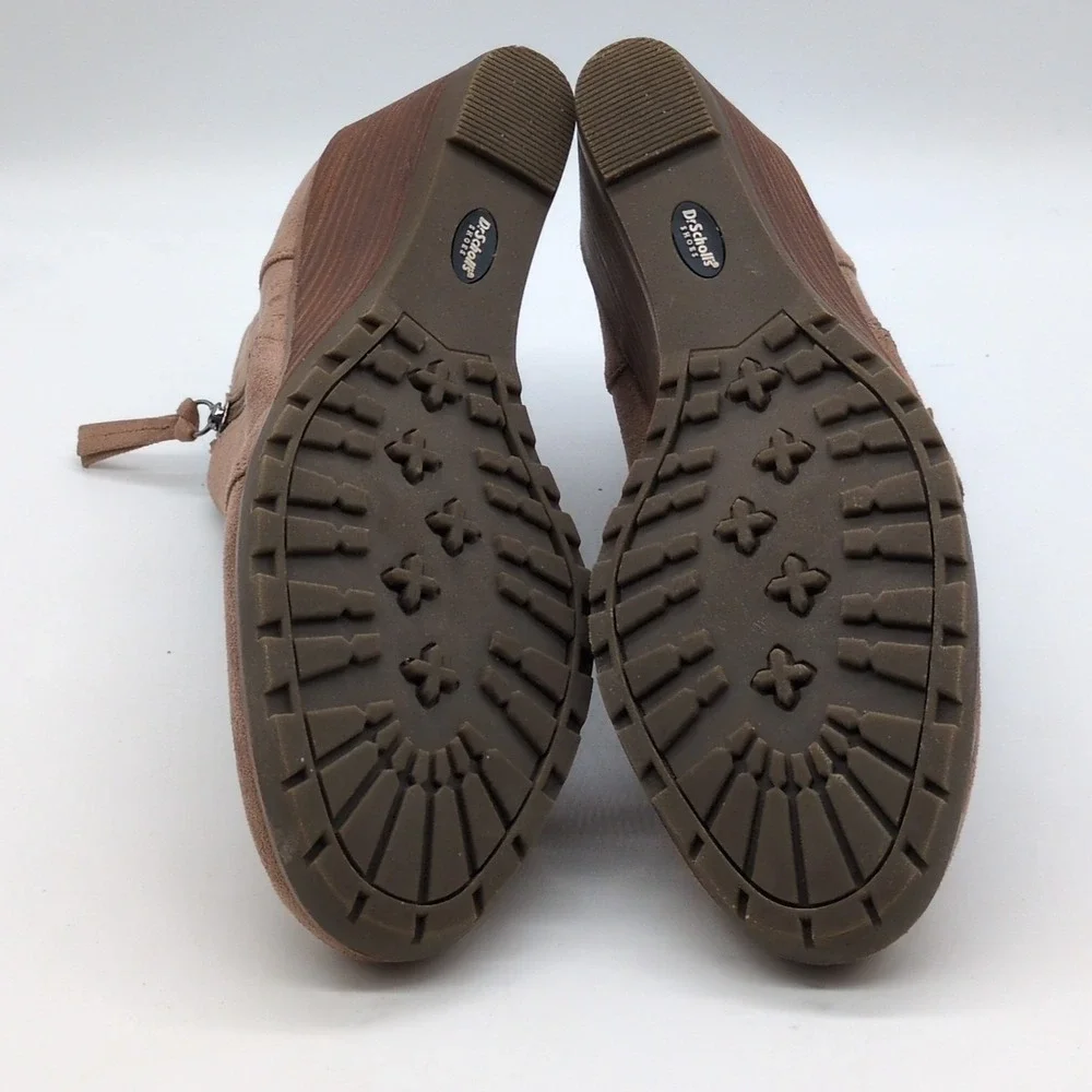 Dr. Scholl's Shoes Womens Nelly Brown 10 Ankle Boots Faux Suede Wedge Zip Laces